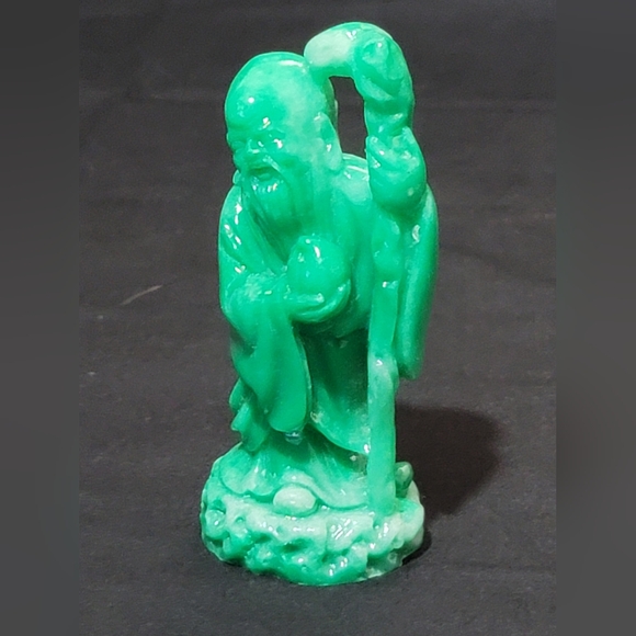 Vintage Chinese God Sau, a domed head and carrying a peach and walking stick - Picture 1 of 8